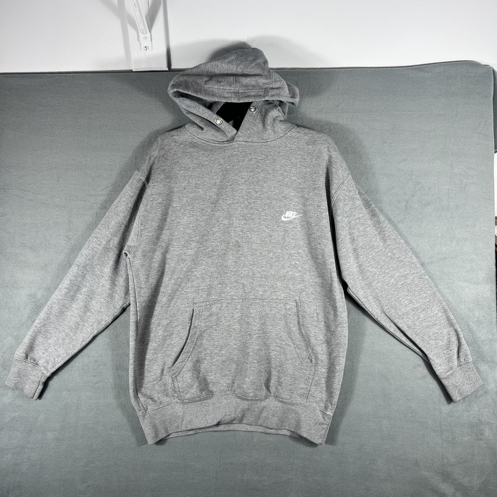 Nike Men's Gray Pullover‎ Hoodie Sweatshirt Embroidered Logo Size L Stained